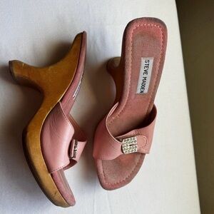 Steve Madden Wooden High-Heel Slide Mules, Crystal-Embellished buckle Size 7.5